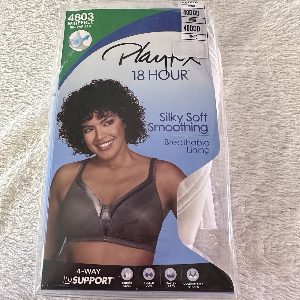 Playtex 18 Hour 40DDD Silky Soft Wirefree White 4803